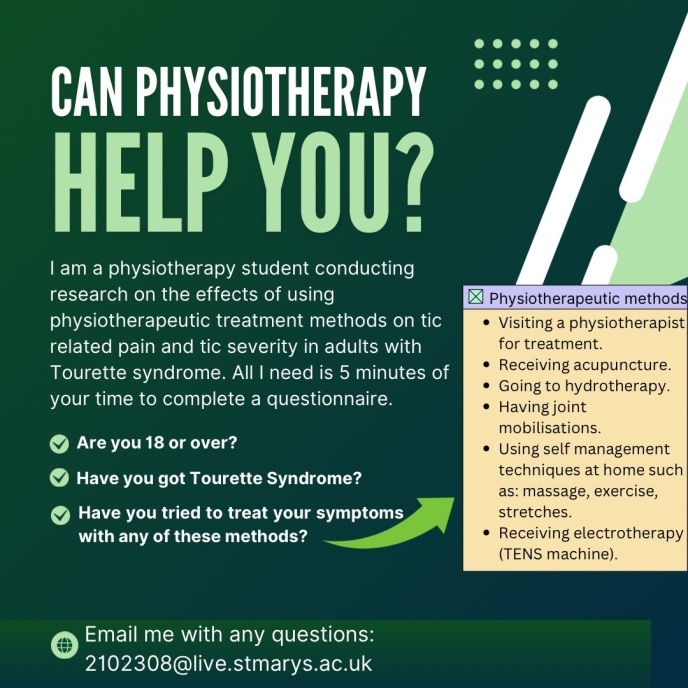 Are there benefits to using physiotherapeutic methods to decrease tic severity and pain levels for individuals with Tourette syndrome?