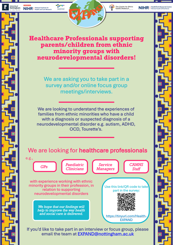 Research study seeking healthcare and education professionals supporting parents/children from ethnic minority groups with neurodevelopmental disorders